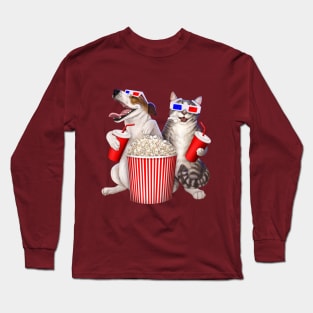 Dog and cat at the movies Long Sleeve T-Shirt